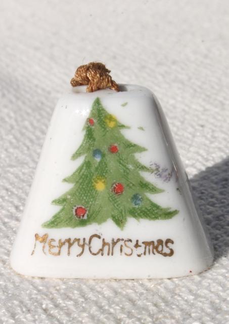 photo of vintage Japan hand painted china Christmas ornaments, mini porcelain bells for holiday decoration #5