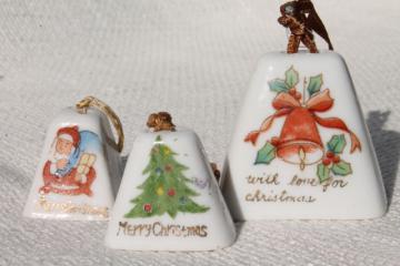 catalog photo of vintage Japan hand painted china Christmas ornaments, mini porcelain bells for holiday decoration