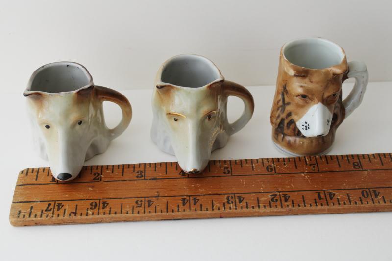 photo of vintage Japan hand painted china collie dogs Toby mugs, tiny figural cups #8