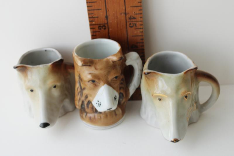 photo of vintage Japan hand painted china collie dogs Toby mugs, tiny figural cups #9