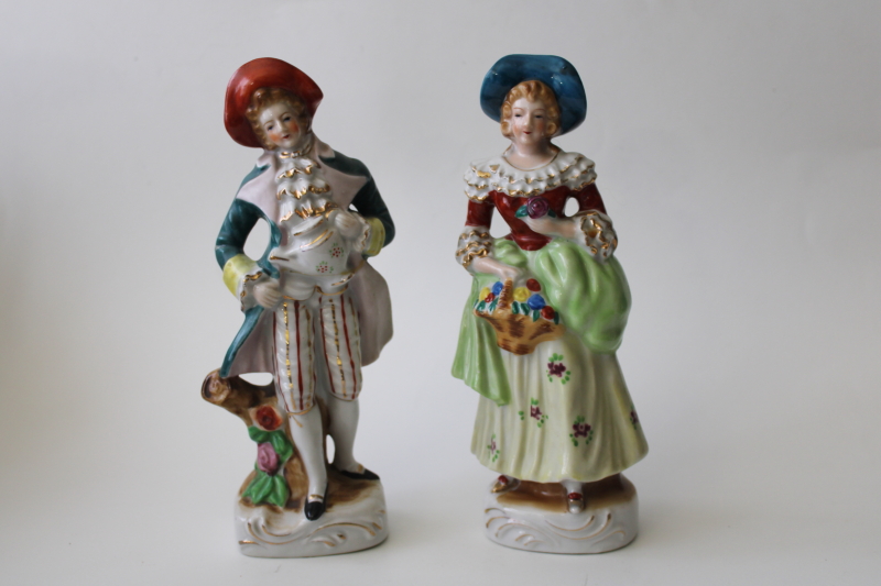 photo of vintage Japan hand painted china figurines, pair large Dresden style figures #1