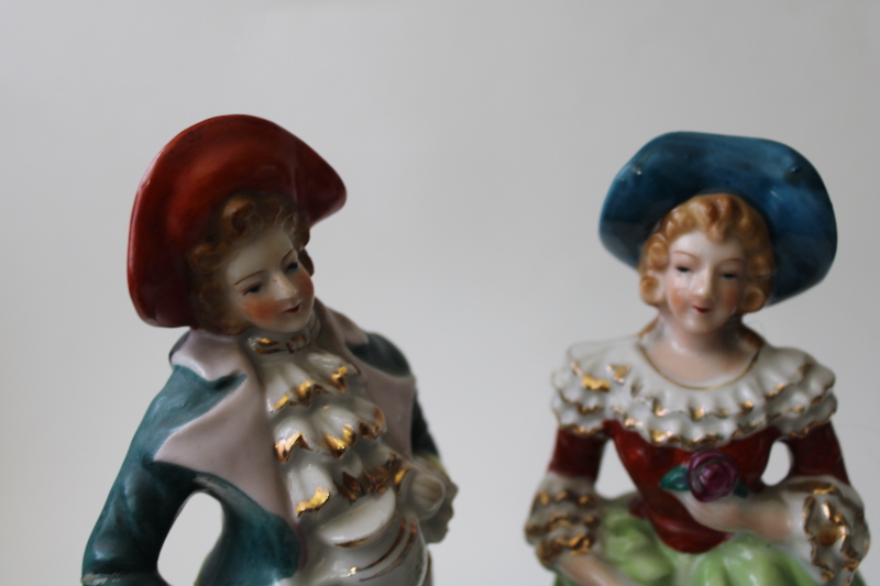 photo of vintage Japan hand painted china figurines, pair large Dresden style figures #2