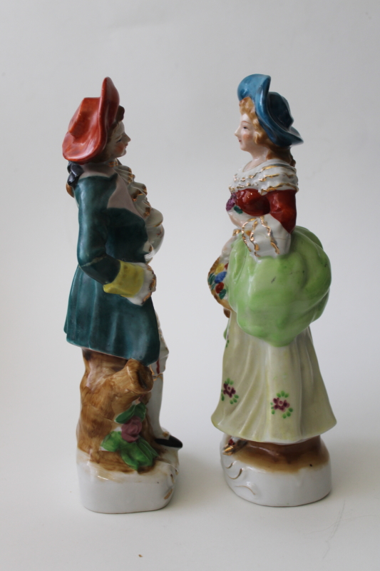 photo of vintage Japan hand painted china figurines, pair large Dresden style figures #3