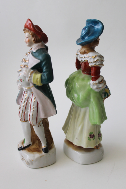 photo of vintage Japan hand painted china figurines, pair large Dresden style figures #4