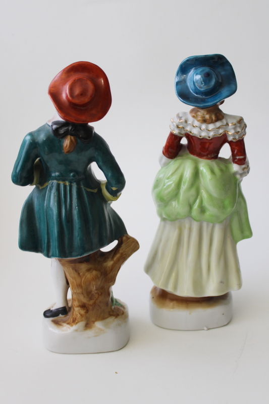 photo of vintage Japan hand painted china figurines, pair large Dresden style figures #5