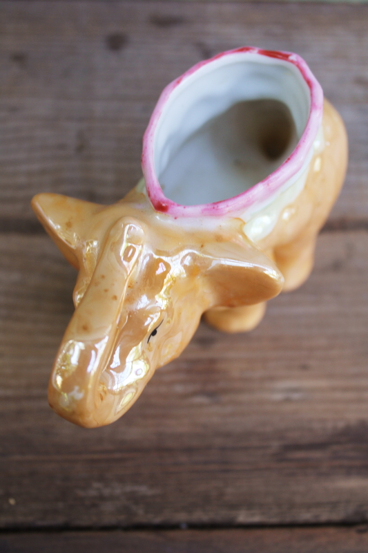 photo of vintage Japan hand painted china luster elephant figurine planter, trunk up lucky elephant #2