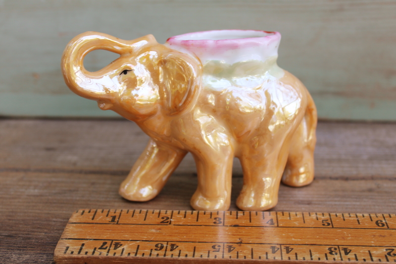 photo of vintage Japan hand painted china luster elephant figurine planter, trunk up lucky elephant #6