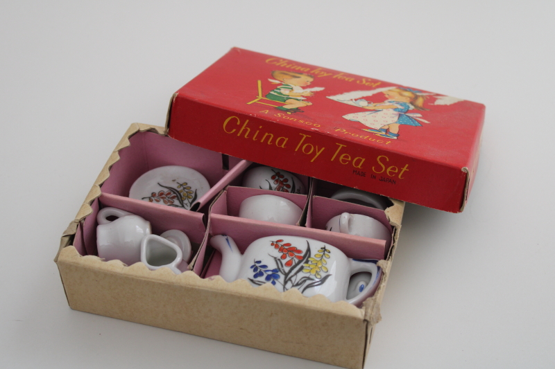 photo of vintage Japan hand painted china tea set toy doll dishes complete in original box #1