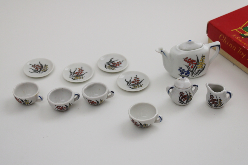 photo of vintage Japan hand painted china tea set toy doll dishes complete in original box #2