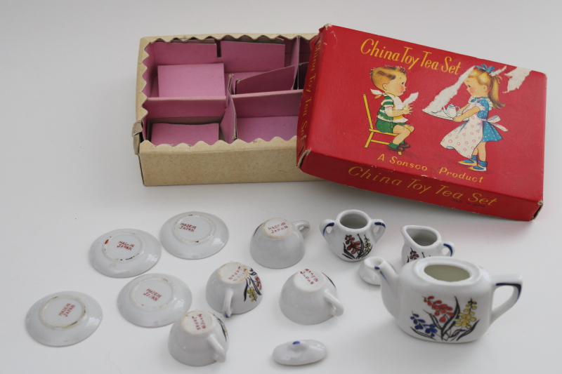 photo of vintage Japan hand painted china tea set toy doll dishes complete in original box #4