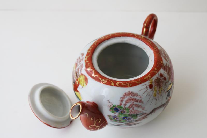 photo of vintage Japan hand painted geisha china teapot, character marks Kutani porcelain #2