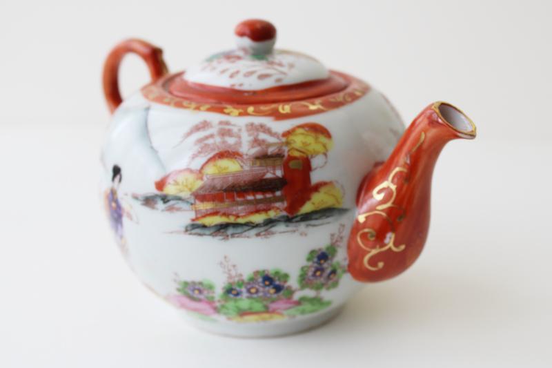 photo of vintage Japan hand painted geisha china teapot, character marks Kutani porcelain #5