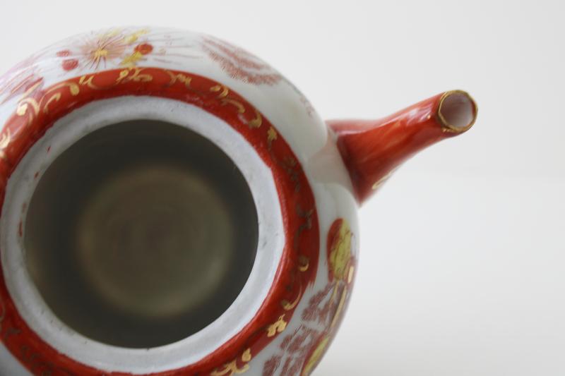 photo of vintage Japan hand painted geisha china teapot, character marks Kutani porcelain #6