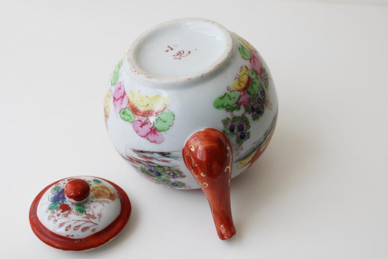 photo of vintage Japan hand painted geisha china teapot, character marks Kutani porcelain #7