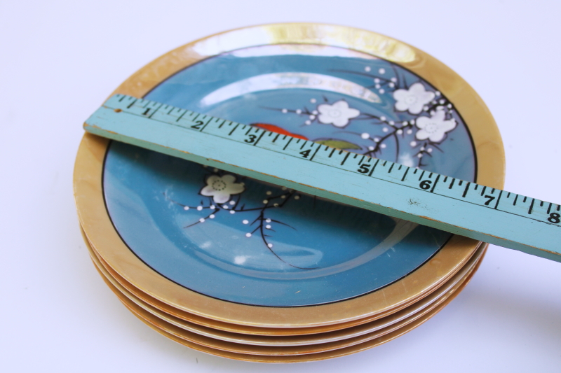 photo of vintage Japan hand painted luster porcelain plates, cream & sugar flying birds flowering branch  #7