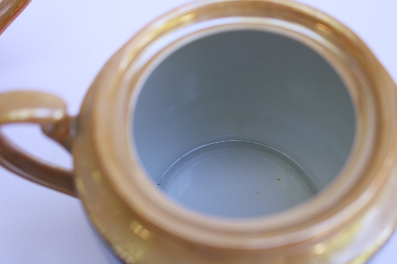 photo of vintage Japan hand painted luster porcelain teapot, cream & sugar flying birds flowering branch  #4