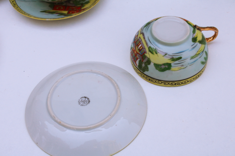 photo of vintage Japan hand painted lusterware china tea set plates, cups & saucers pagoda scene #10