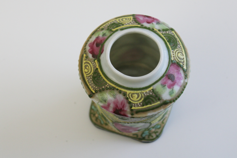 photo of vintage Japan hand painted moriage china, mini oil lamp, lighter base or vase #2
