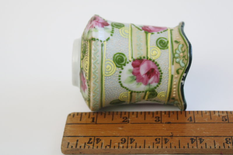 photo of vintage Japan hand painted moriage china, mini oil lamp, lighter base or vase #6