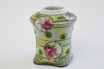 catalog photo of vintage Japan hand painted moriage china, mini oil lamp, lighter base or vase
