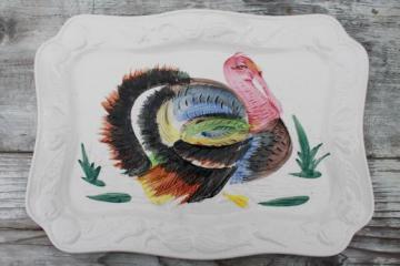 catalog photo of vintage Japan hand-painted ceramic Thanksgiving turkey platter w/ rectangular shape