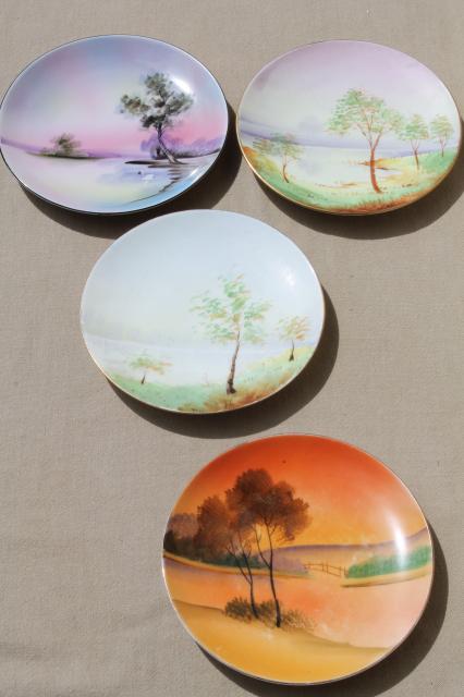 photo of vintage Japan hand-painted china plates, tree on lake scenes & seasons  #1