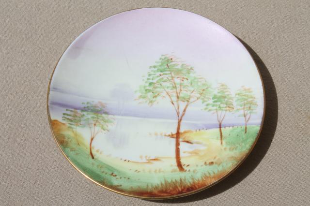 photo of vintage Japan hand-painted china plates, tree on lake scenes & seasons  #2