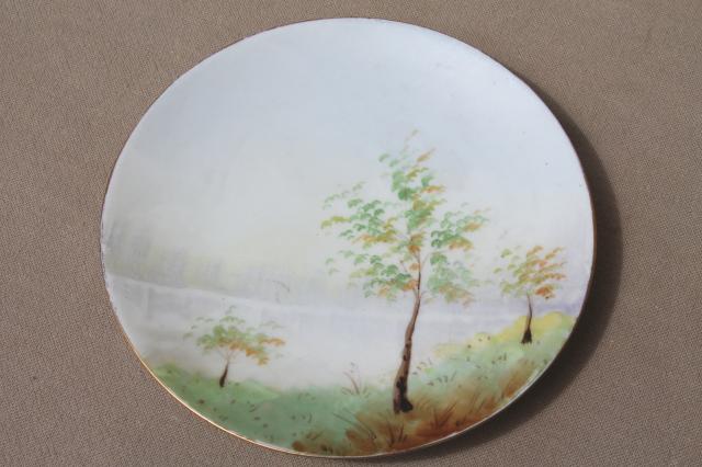 photo of vintage Japan hand-painted china plates, tree on lake scenes & seasons  #5