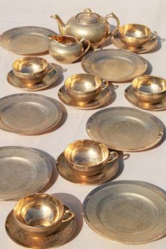 catalog photo of vintage Japan hand-painted encrusted gold porcelain tea set, pot, cups & saucers, plates