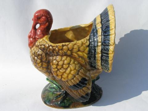 photo of vintage Japan handpainted pottery planter, Thanksgiving tom turkey #2