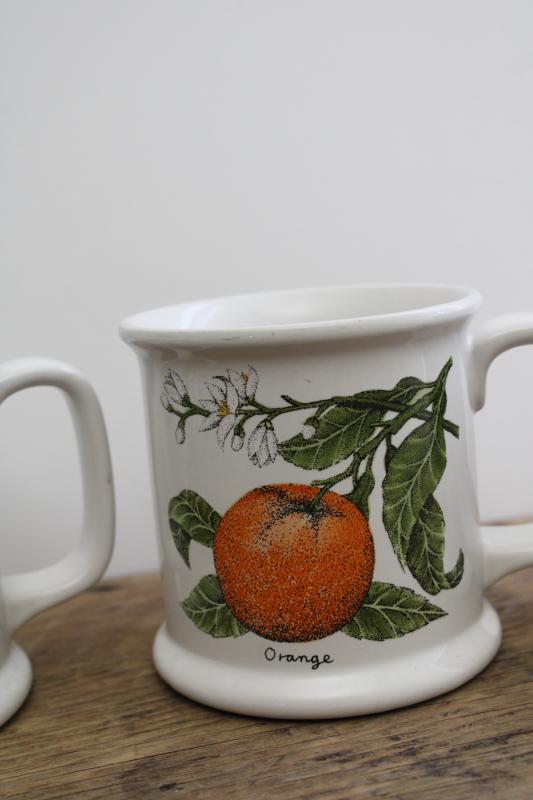 photo of vintage Japan heavy white ironstone china mugs w/ botanical fruit prints #4