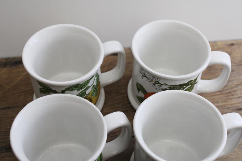 photo of vintage Japan heavy white ironstone china mugs w/ botanical fruit prints #6