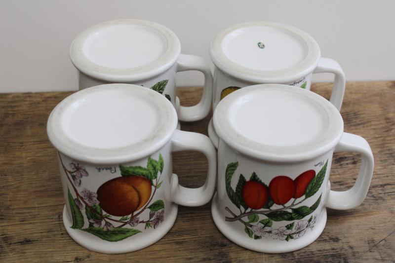photo of vintage Japan heavy white ironstone china mugs w/ botanical fruit prints #7