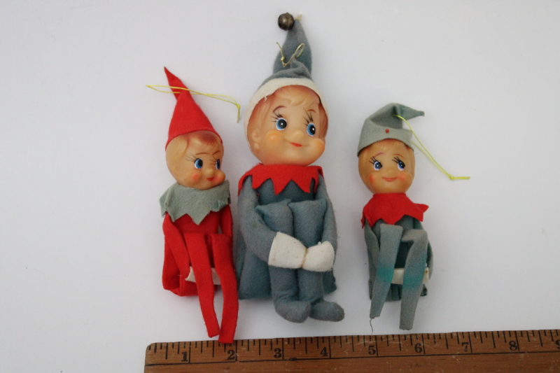 photo of vintage Japan knee hugger pixies Christmas ornaments, retro holiday decor red & green elves #1