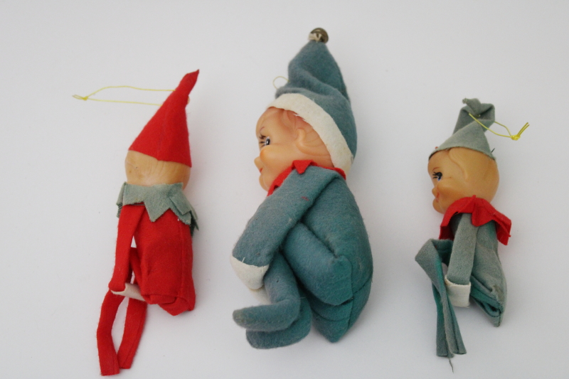 photo of vintage Japan knee hugger pixies Christmas ornaments, retro holiday decor red & green elves #2