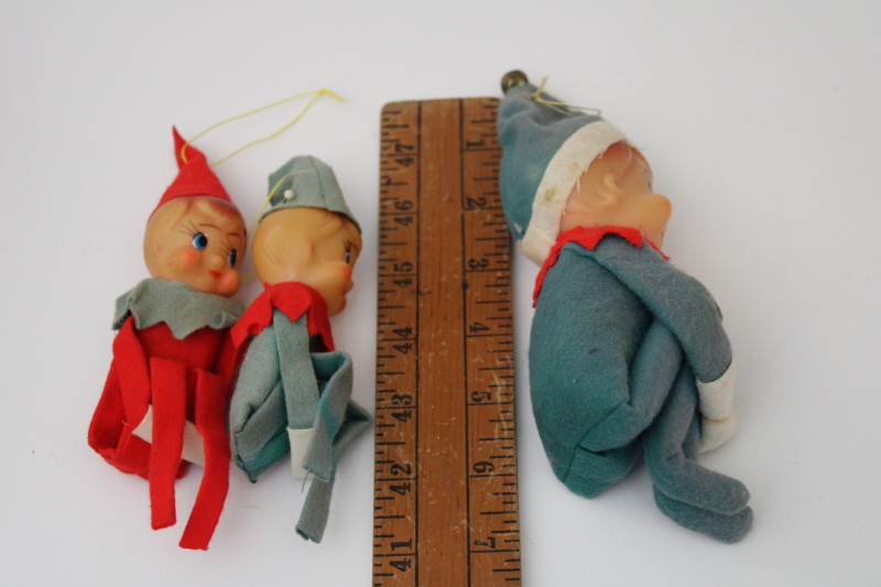 photo of vintage Japan knee hugger pixies Christmas ornaments, retro holiday decor red & green elves #3