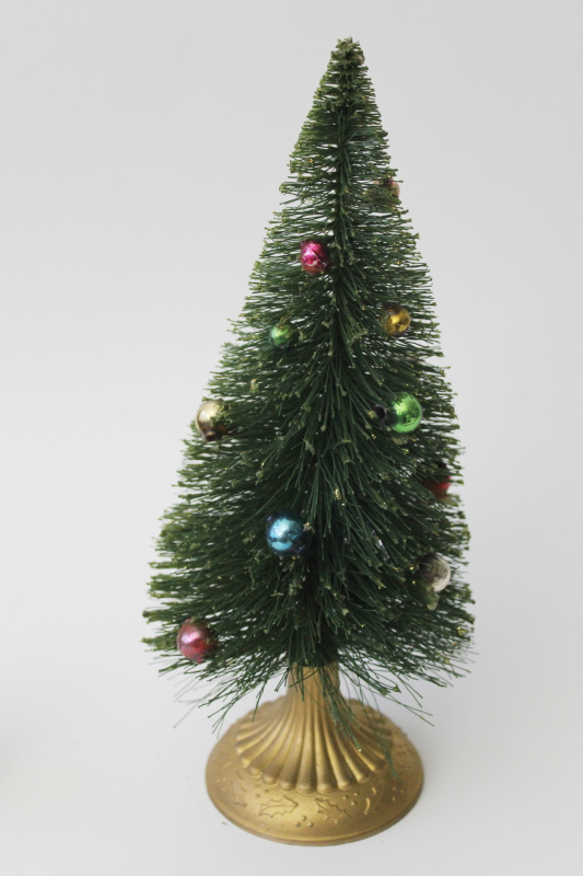 photo of vintage Japan large bottle brush Christmas tree w/ glass bead ornaments #1