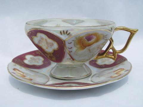 photo of vintage Japan luster china cup & saucer sets, UCAGCO, Haruta Empress #2