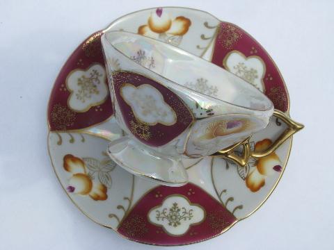 photo of vintage Japan luster china cup & saucer sets, UCAGCO, Haruta Empress #3