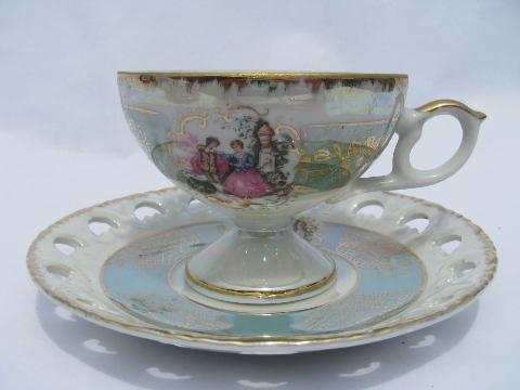 photo of vintage Japan luster china cup & saucer sets, UCAGCO, Haruta Empress #4