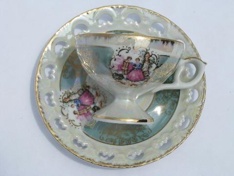 photo of vintage Japan luster china cup & saucer sets, UCAGCO, Haruta Empress #5