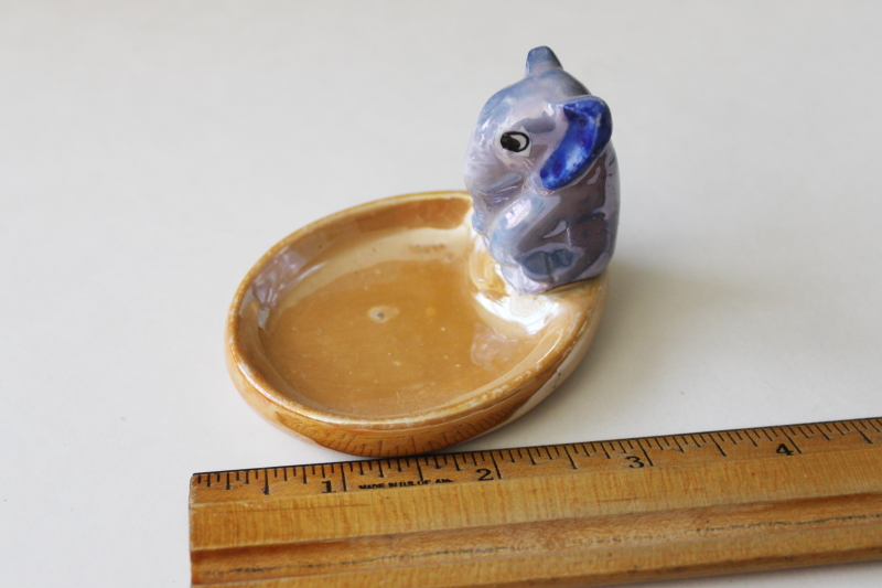 photo of vintage Japan lusterware hand painted china pin tray trinket dish, sad elephant downturned trunk #5