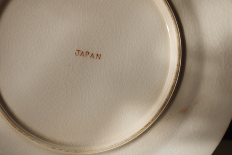 photo of vintage Japan meadow brown transferware china, stained crazed strawberry border cottage print plates  #7