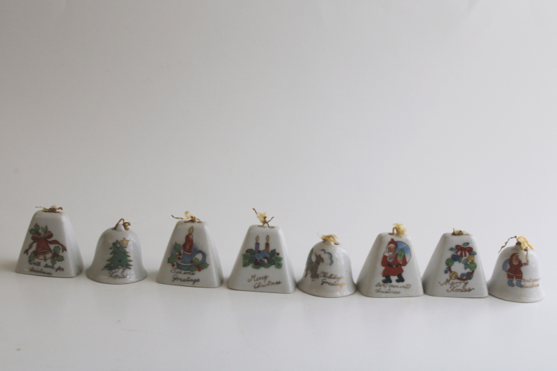 photo of vintage Japan miniature china bells hand painted porcelain Christmas ornaments set of 8  #1