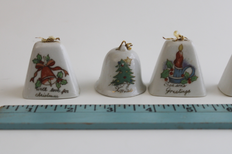 photo of vintage Japan miniature china bells hand painted porcelain Christmas ornaments set of 8  #2