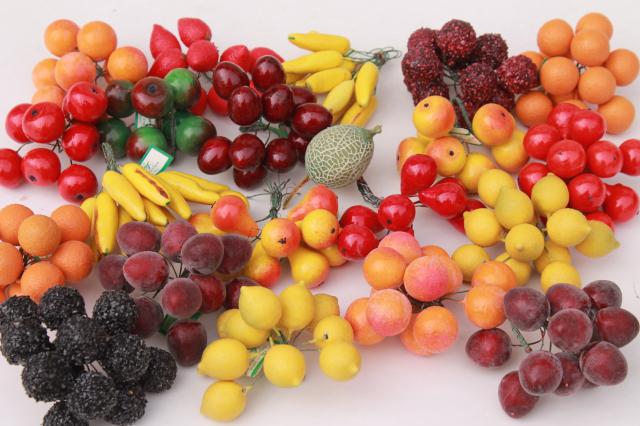 photo of vintage Japan miniature papier mache fruit, wired picks for holiday wreaths & decorations #1
