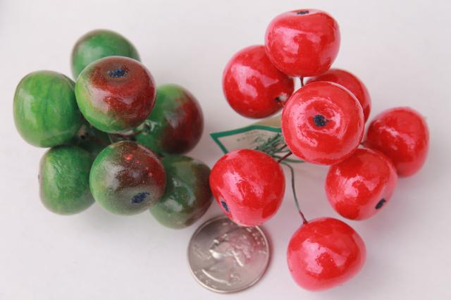 photo of vintage Japan miniature papier mache fruit, wired picks for holiday wreaths & decorations #4