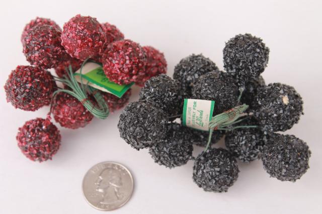 photo of vintage Japan miniature papier mache fruit, wired picks for holiday wreaths & decorations #7