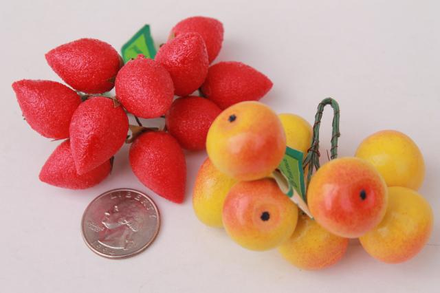 photo of vintage Japan miniature papier mache fruit, wired picks for holiday wreaths & decorations #11
