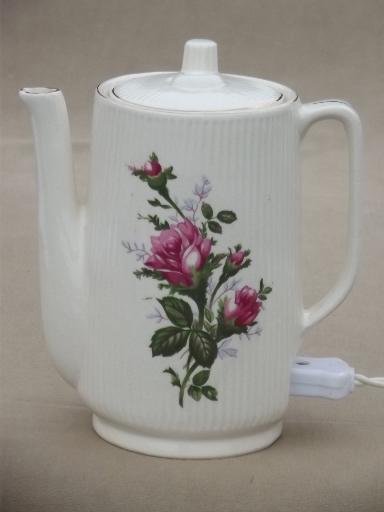 photo of vintage Japan moss rose china electric teapot, 2-3 cup pot for hot water #1
